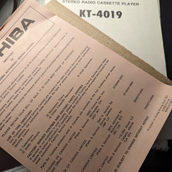 Toshiba KT-4019 Cassette Player - Picture 9 of 10